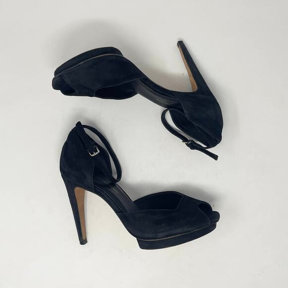 Rebecca Minkoff Ivy Peep Toe Pump Womens 8M Black Suede Ankle Strap Dressy Party - Picture 6 of 8